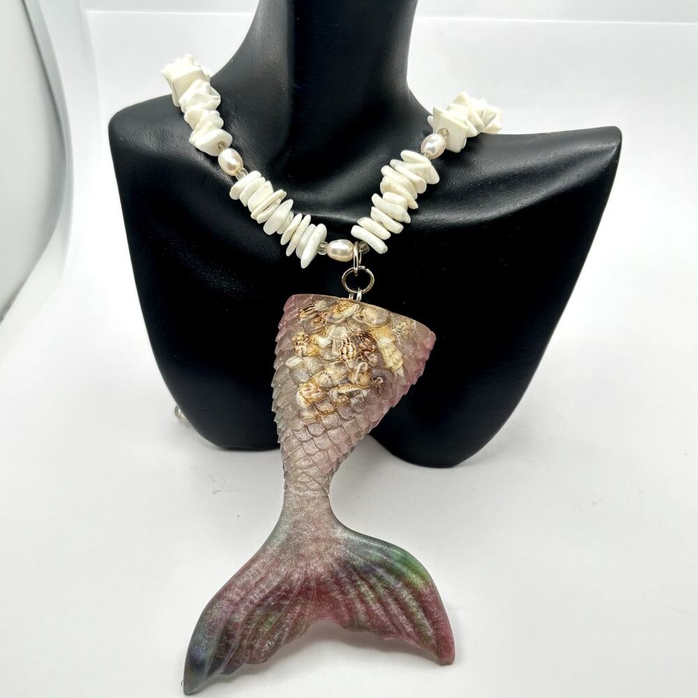 White Puka Shell Mermaid Necklace